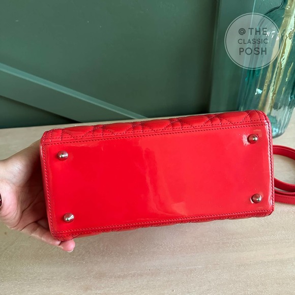 ❌SOLD❌EUC Christian Dior Lady Medium Patent Red Orange Silver HW - Picture 4 of 16